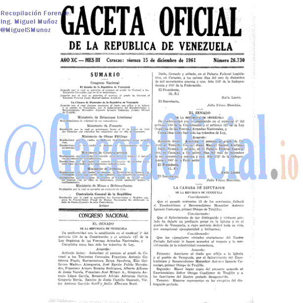 Gaceta Oficial 26730 del 15 Diciembre 1961