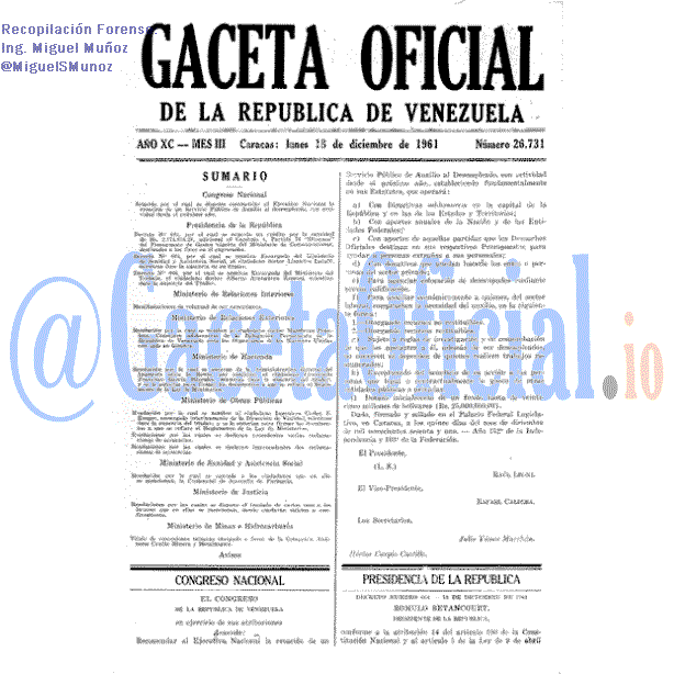 Gaceta Oficial 26731 del 18 Diciembre 1961