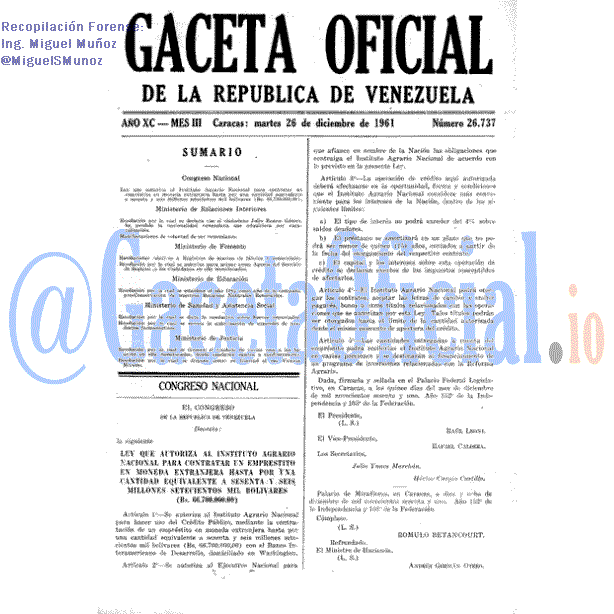 Gaceta Oficial 26737 del 26 Diciembre 1961