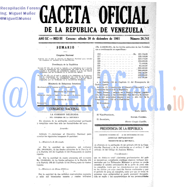 Gaceta Oficial 26741 del 30 Diciembre 1961