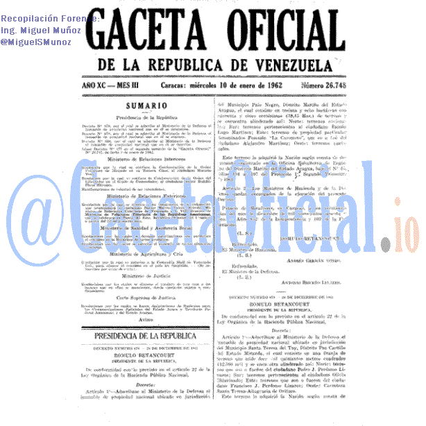 Gaceta Oficial 26748 del 10 Enero 1962
