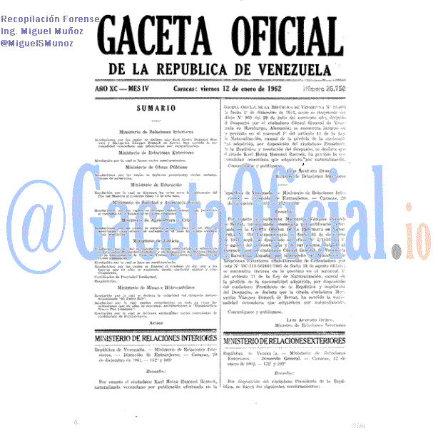 Gaceta Oficial 26750 del 12 Enero 1962