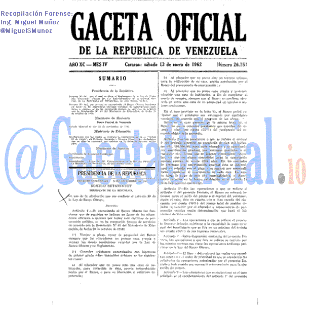 Gaceta Oficial 26751 del 13 Enero 1962