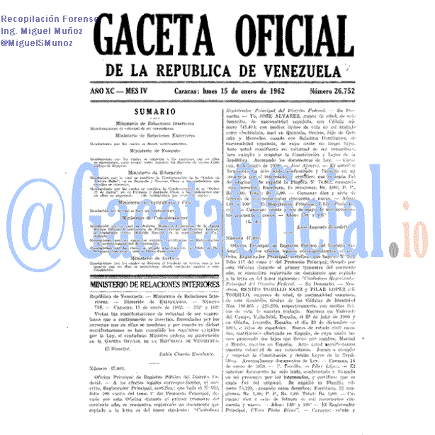 Gaceta Oficial 26752 del 15 Enero 1962