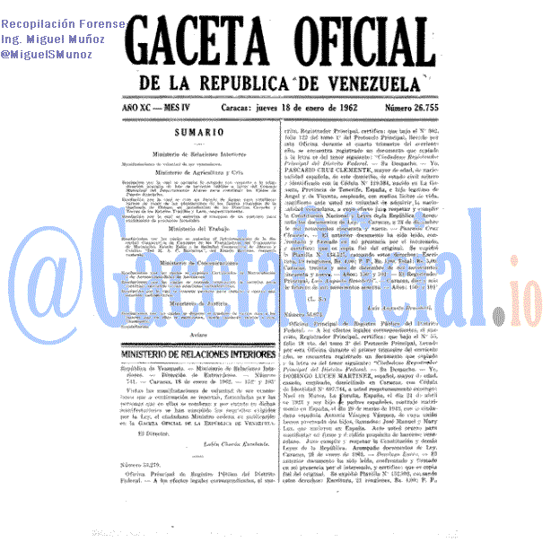Gaceta Oficial 26755 del 18 Enero 1962