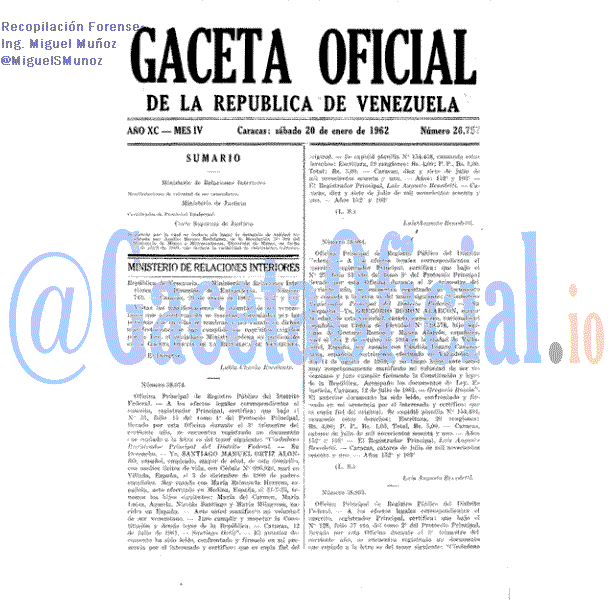 Gaceta Oficial 26757 del 20 Enero 1962