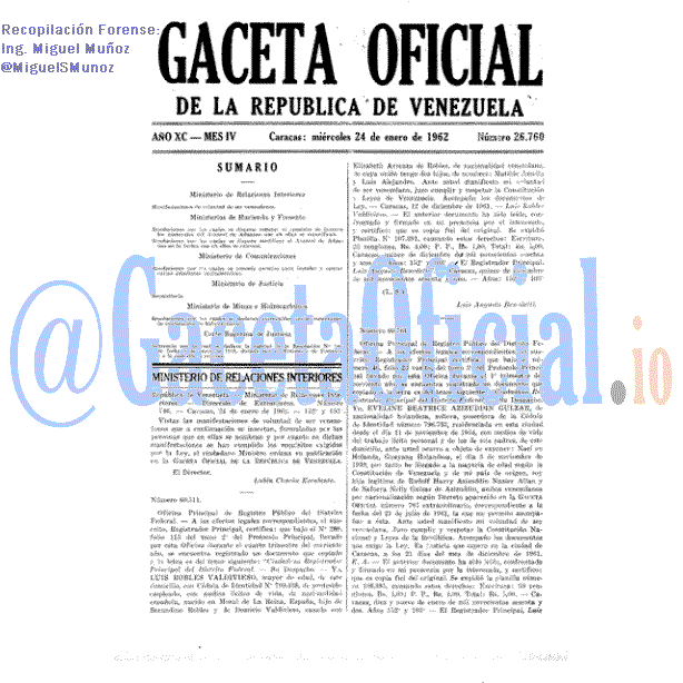 Gaceta Oficial 26760 del 24 Enero 1962