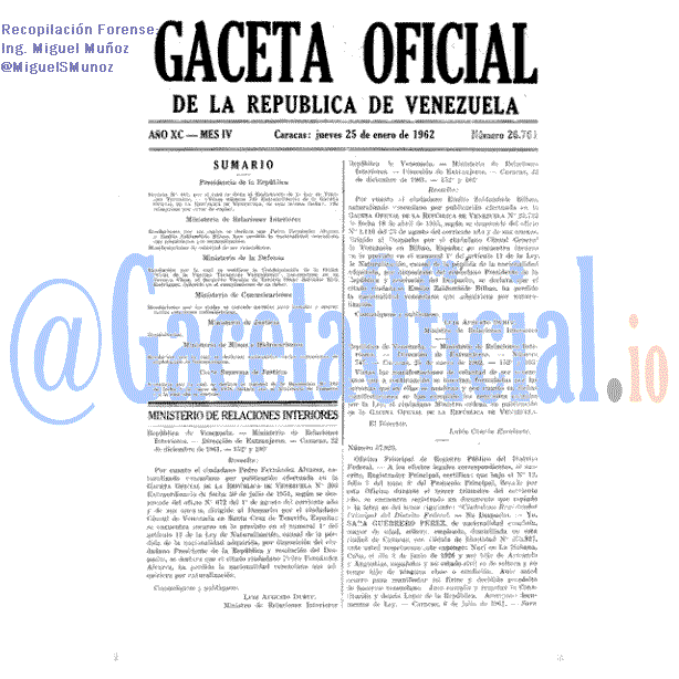 Gaceta Oficial 26761 del 25 Enero 1962