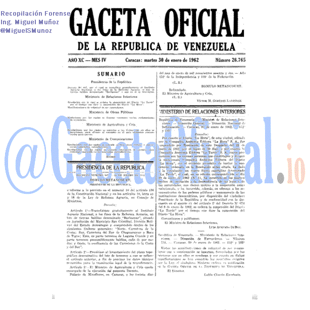 Gaceta Oficial 26765 del 30 Enero 1962