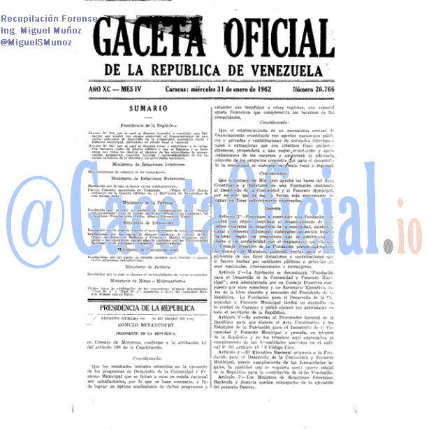 Gaceta Oficial 26766 del 31 Enero 1962
