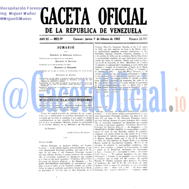 Gaceta Oficial 26767 del 1 Febrero 1962