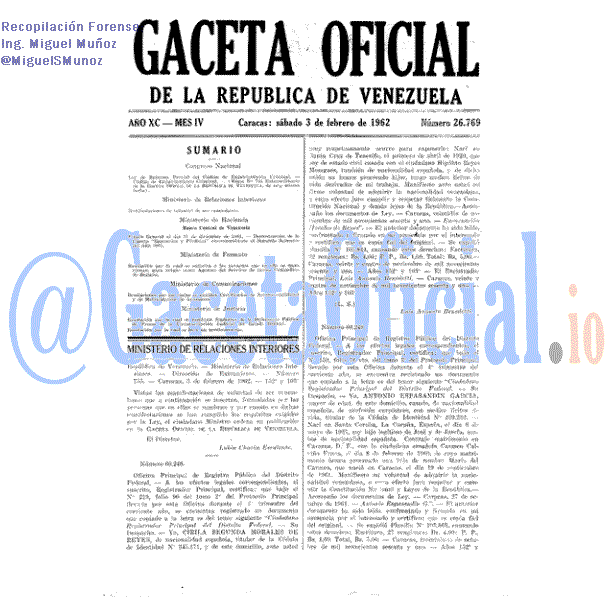 Gaceta Oficial 26769 del 3 Febrero 1962