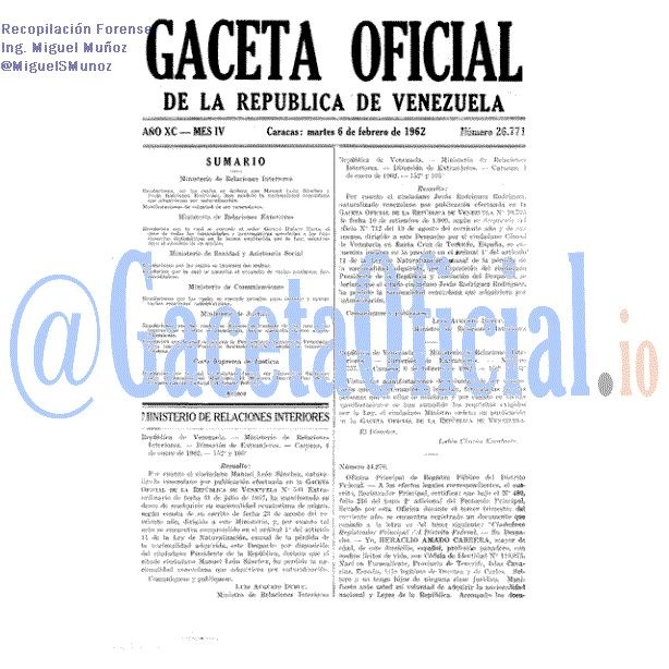 Gaceta Oficial 26771 del 6 Febrero 1962