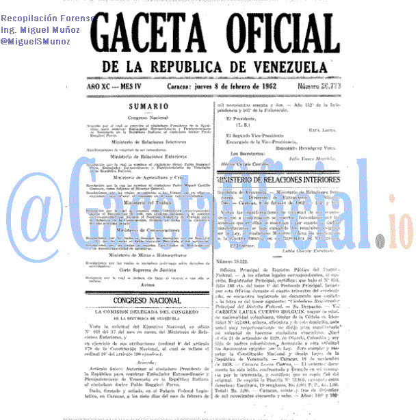 Gaceta Oficial 26773 del 8 Febrero 1962