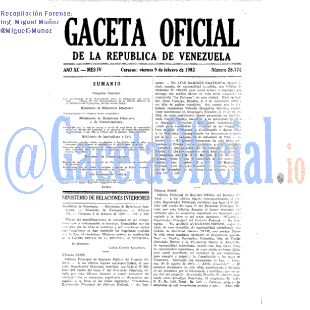 Gaceta Oficial 26774 del 9 Febrero 1962