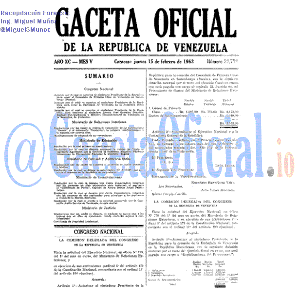 Gaceta Oficial 26779 del 15 Febrero 1962