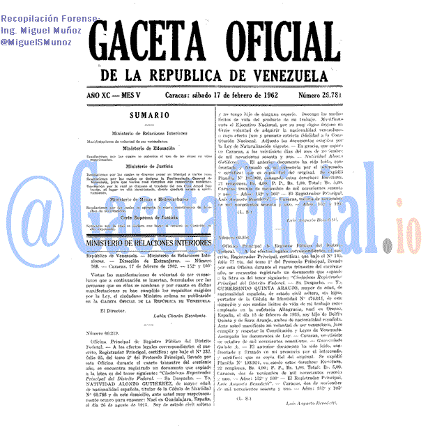 Gaceta Oficial 26781 del 17 Febrero 1962