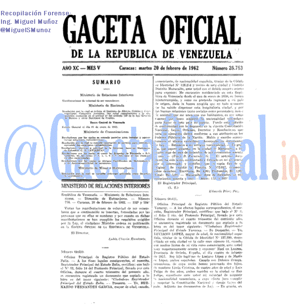 Gaceta Oficial 26783 del 20 Febrero 1962