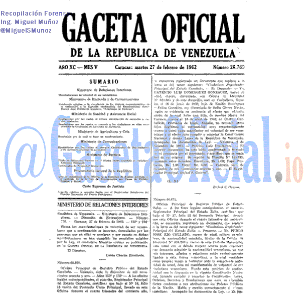 Gaceta Oficial 26789 del 27 Febrero 1962