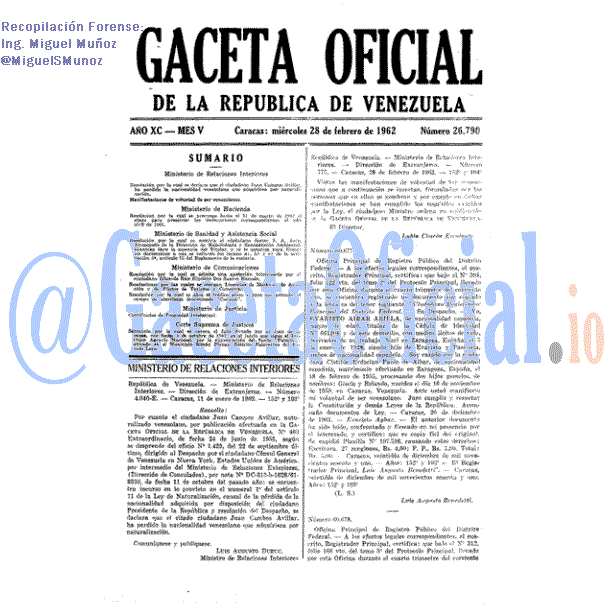 Gaceta Oficial 26790 del 28 Febrero 1962