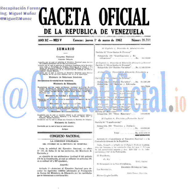 Gaceta Oficial 26791 del 1 Marzo 1962
