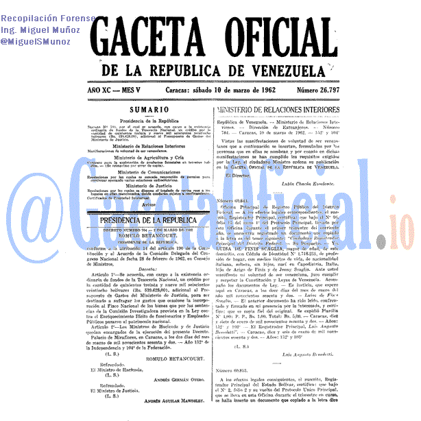 Gaceta Oficial 26797 del 10 Marzo 1962