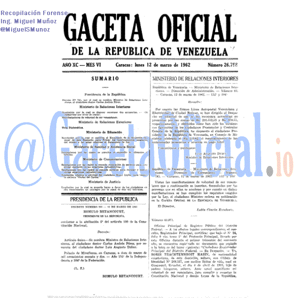 Gaceta Oficial 26798 del 12 Marzo 1962