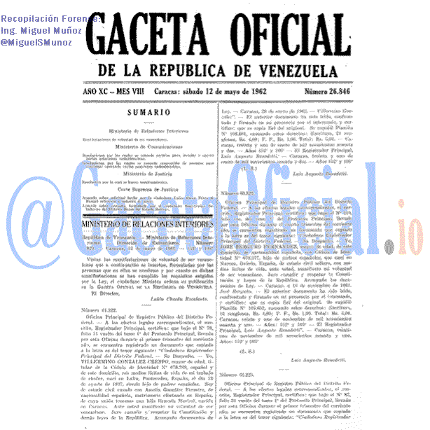 Gaceta Oficial 26846 del 12 Mayo 1962