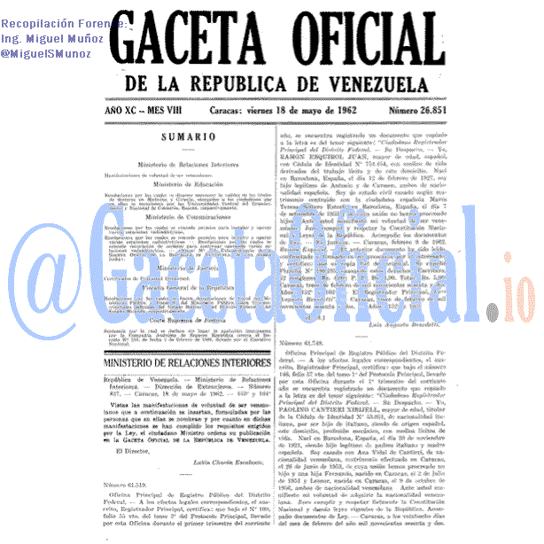 Gaceta Oficial 26851 del 18 Mayo 1962