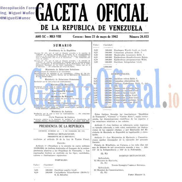 Gaceta Oficial 26853 del 21 Mayo 1962