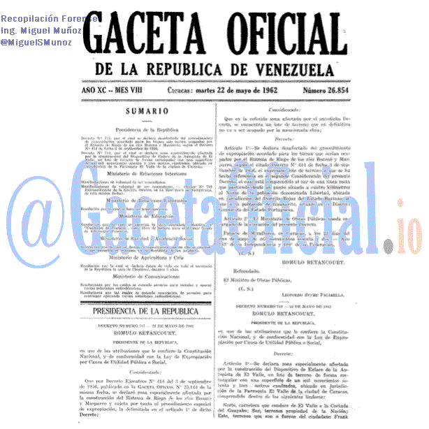 Gaceta Oficial 26854 del 22 Mayo 1962