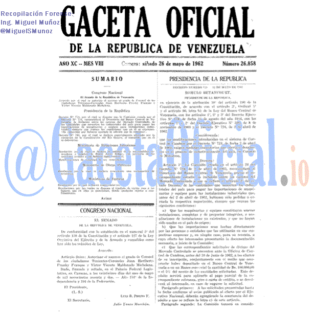 Gaceta Oficial 26858 del 26 Mayo 1962