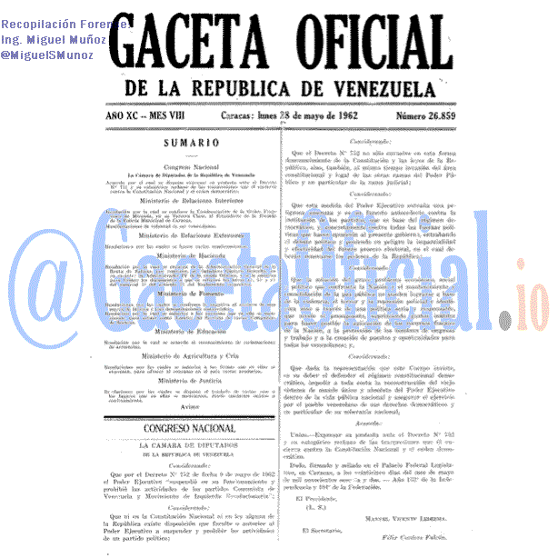 Gaceta Oficial 26859 del 28 Mayo 1962