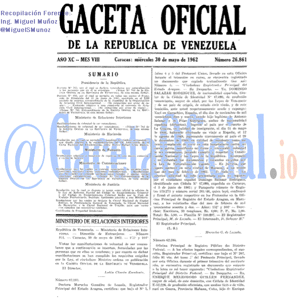 Gaceta Oficial 26861 del 30 Mayo 1962