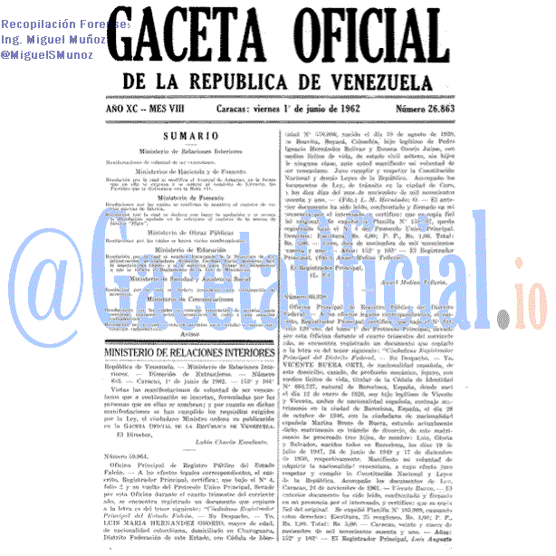 Gaceta Oficial 26863 del 1 Junio 1962