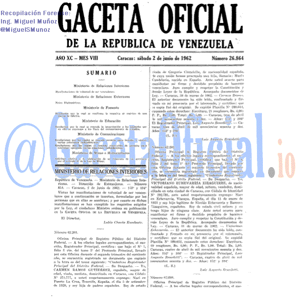 Gaceta Oficial 26864 del 2 Junio 1962