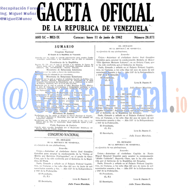 Gaceta Oficial 26871 del 11 Junio 1962