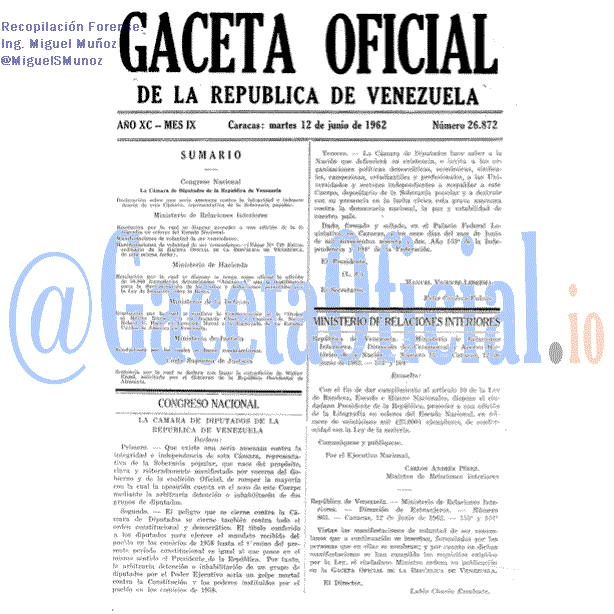 Gaceta Oficial 26872 del 12 Junio 1962