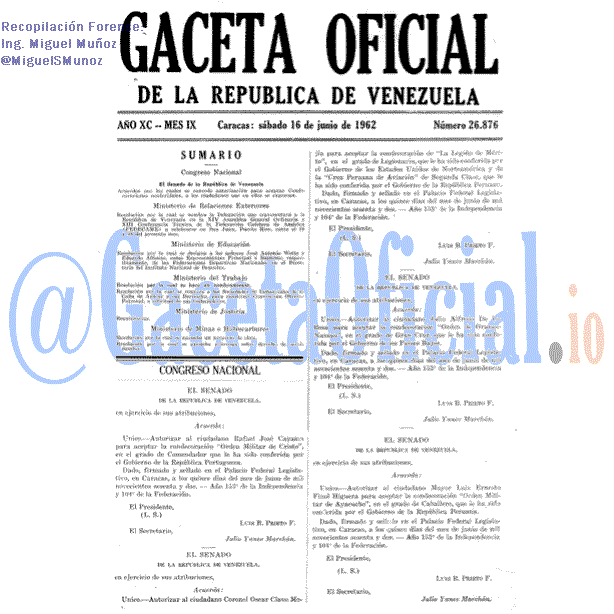 Gaceta Oficial 26876 del 16 Junio 1962