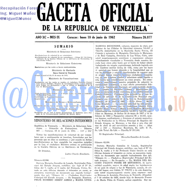 Gaceta Oficial 26877 del 18 Junio 1962