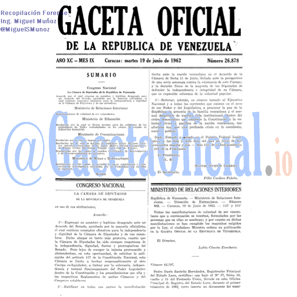 Gaceta Oficial 26878 del 19 Junio 1962