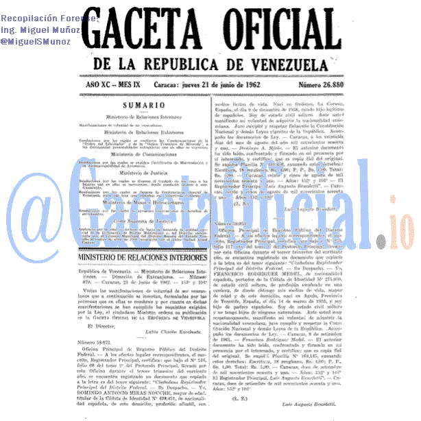 Gaceta Oficial 26880 del 21 Junio 1962