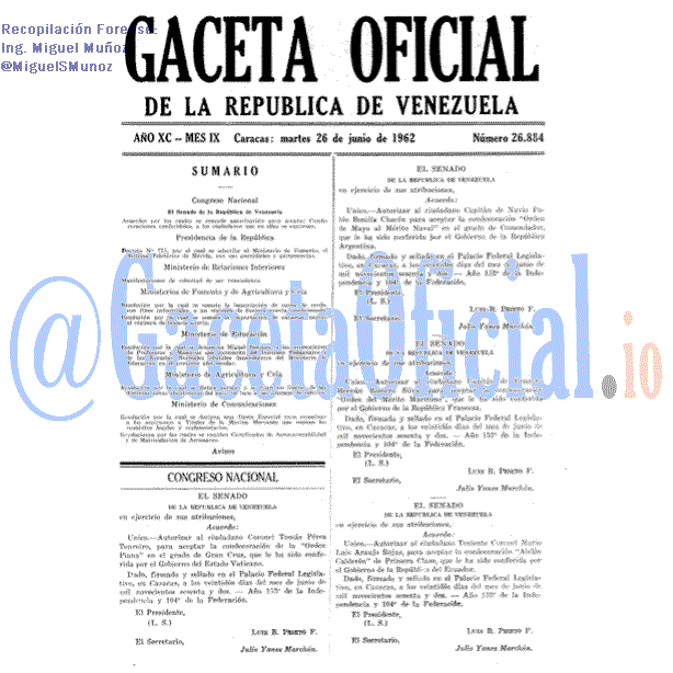 Gaceta Oficial 26884 del 26 Junio 1962