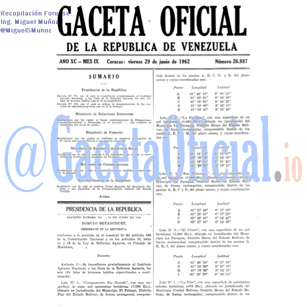 Gaceta Oficial 26887 del 29 Junio 1962