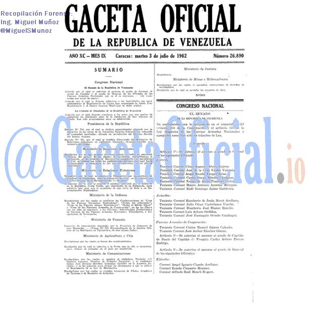 Gaceta Oficial 26890 del 3 Julio 1962