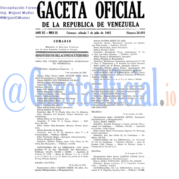 Gaceta Oficial 26893 del 7 Julio 1962