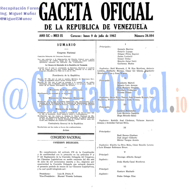 Gaceta Oficial 26894 del 9 Julio 1962