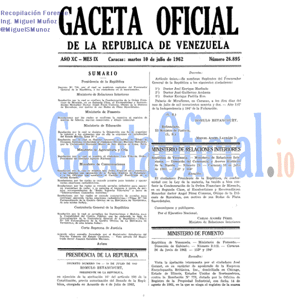 Gaceta Oficial 26895 del 10 Julio 1962
