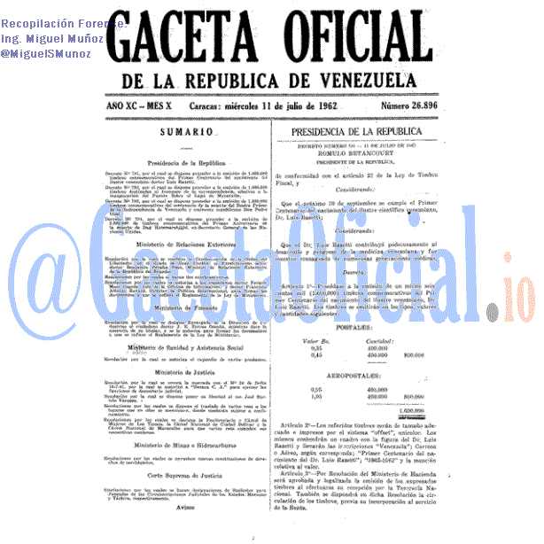 Gaceta Oficial 26896 del 11 Julio 1962