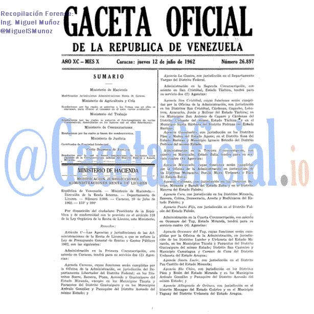 Gaceta Oficial 26897 del 12 Julio 1962